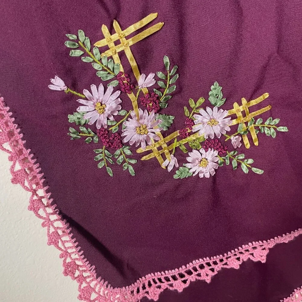 Handmade Crochet & Ribbon Floral Mauve Pink Table Runner 66